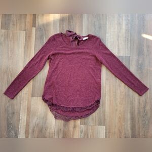 LC Lauren Conrad Maroon Long Sleeve Sweater with Lace Detail